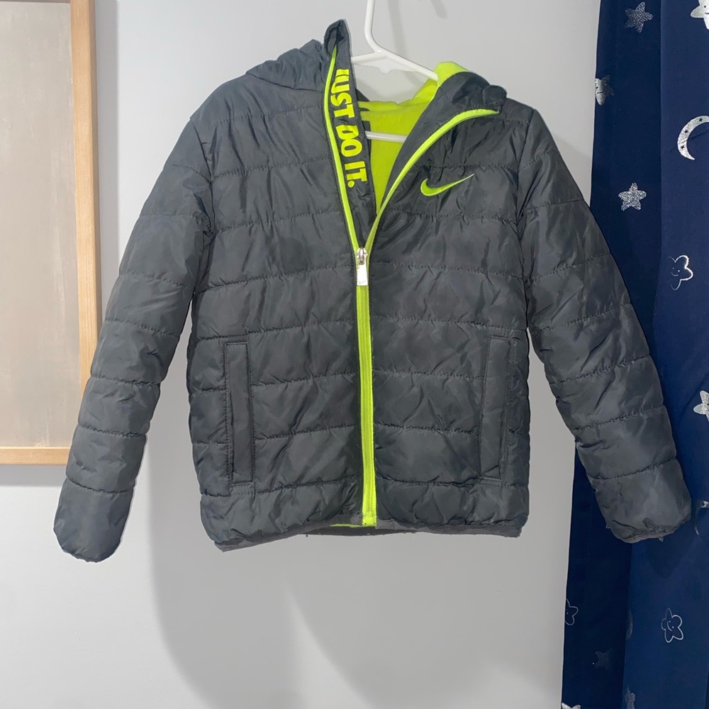 Nike Kids Charcoal Puffer with Neon Green Trim